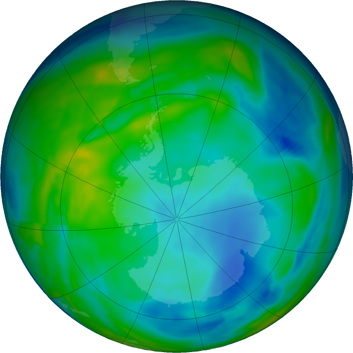 Antarctic ozone map for 21 June 2019